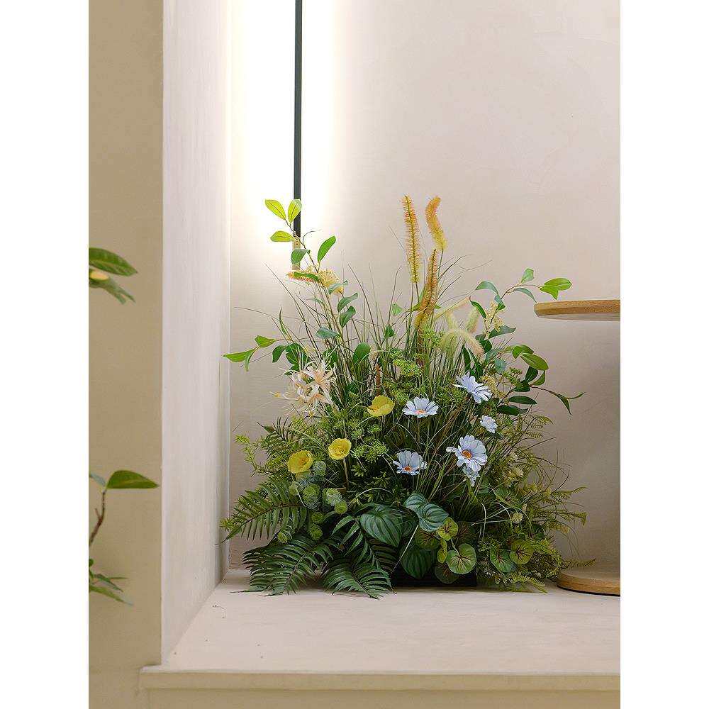 小清新植物绿植组合狗尾巴草墙角装饰品隔断客厅服装店面装潢