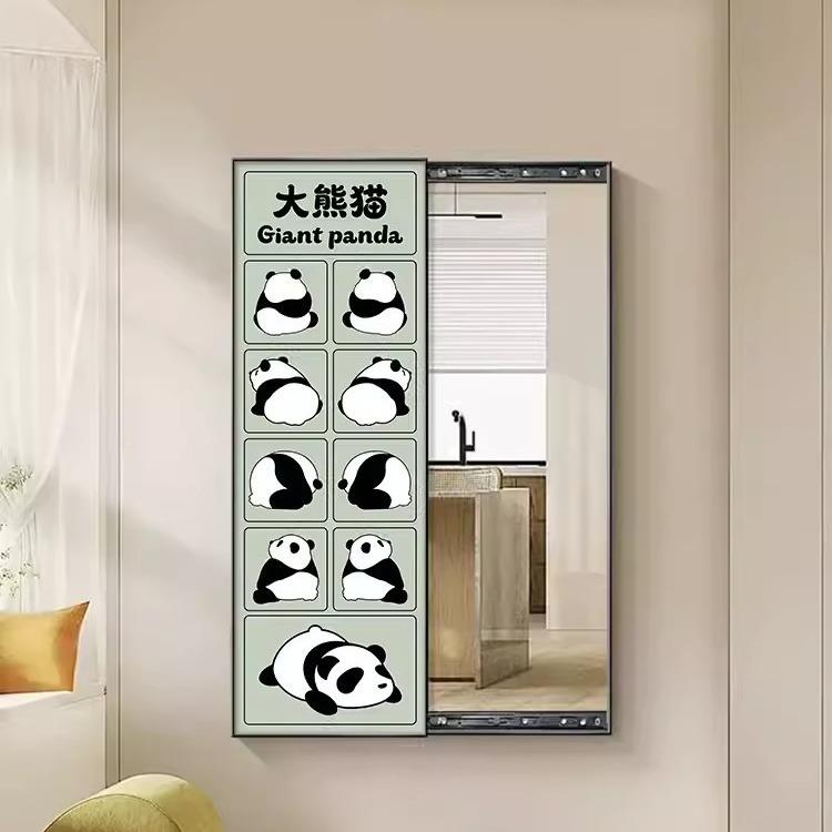 卡通装饰画玄关室遮挡隐藏式推拉可全BAA卧身镜子画隐形穿衣镜挂