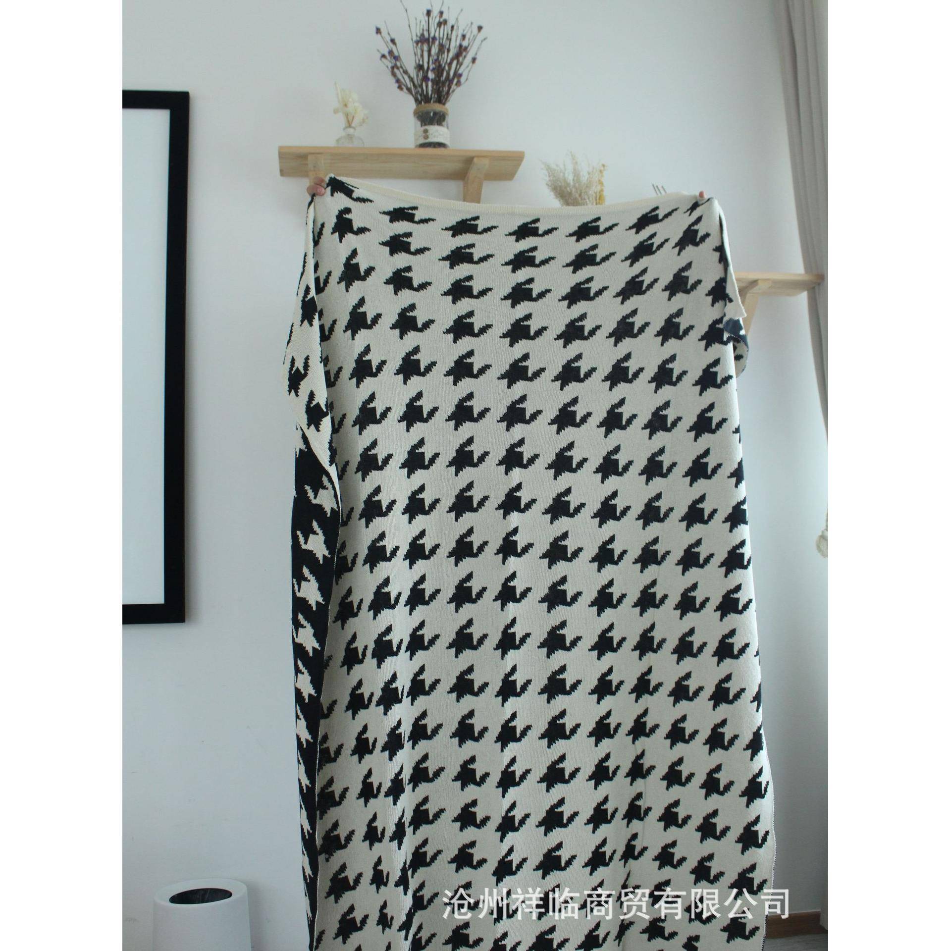 针织鸟格图案毯沙发毛毯毛针织毯LEK千休午沙发盖毯流苏毯线子