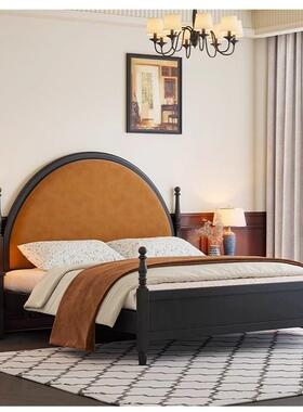 美米式复FQY古公主实木床现代简轻奢软包床黑色主1.51.8卧约双人