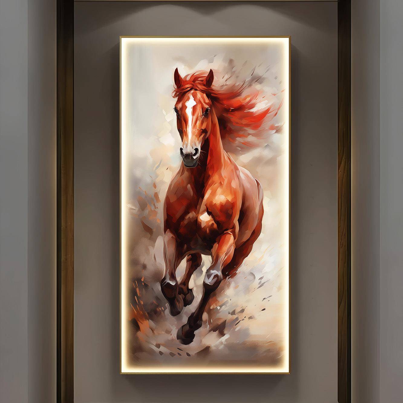 马到成功画玄关装饰画光发带灯红骏马图色客厅壁走廊入952户过道