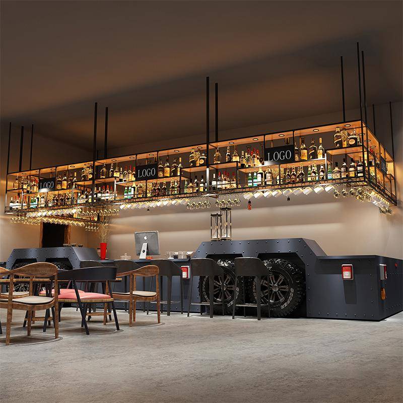 艺简约吊架商用悬挂吊架挂墙置物铁吧架HBV轻奢清现吧酒吊柜货