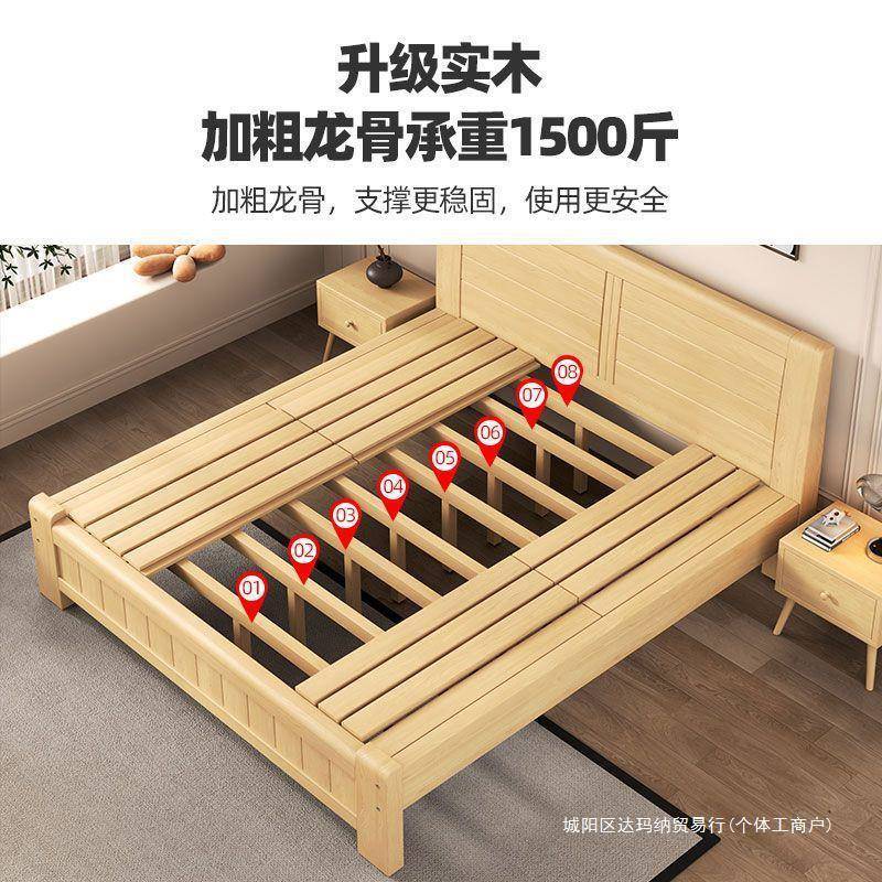 实木双人床1.8米房中式m带屉主PWR卧家用出租屋经抽济型1.21.5单