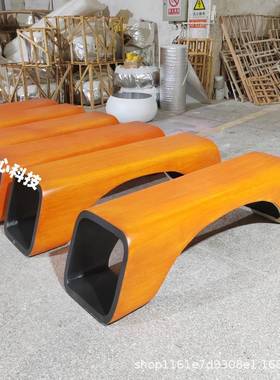 纹户外座坐凳拱形休息椅商44136场休共闲椅公等候椅创意公园木玻