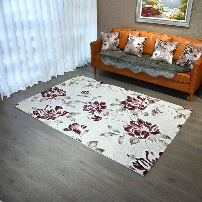 新中式簇绒地毯花卉案卧室图垫供厂761家客厅书茶几直沙房发垫