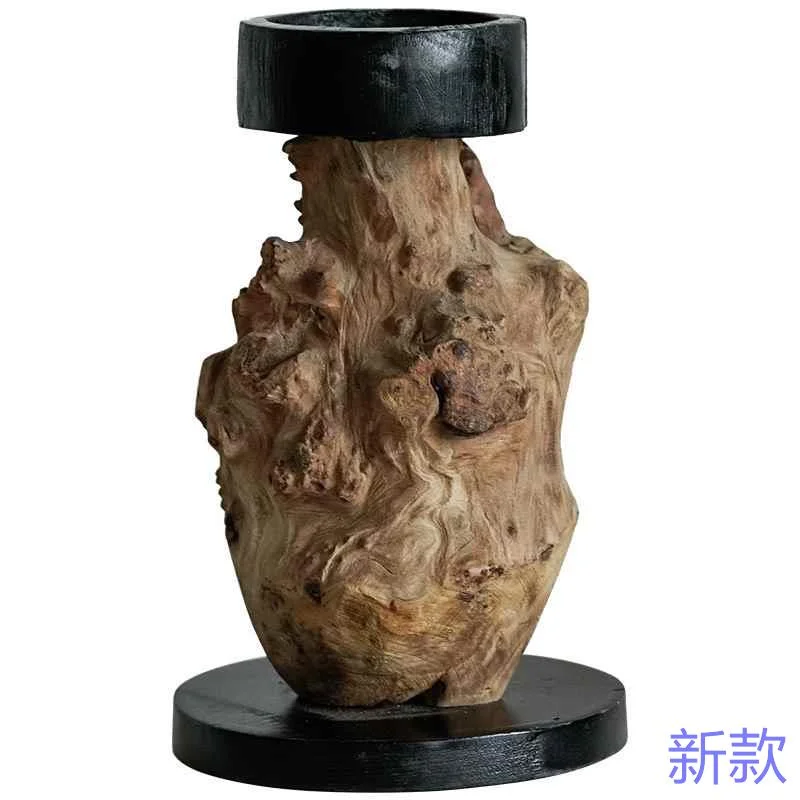 左岸麦田 质朴的芳华复古根烛台雕朽木雕刻侘寂风摆件家居新款