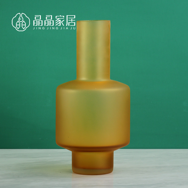 新古典家居琥珀色磨砂玻璃插干花瓶样板房软装饰品电视柜台面摆件