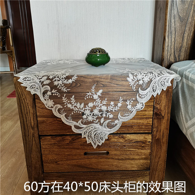 欧式蕾丝盖巾小圆桌餐桌床头柜空调电视机盖布五斗柜梳妆台桌布51