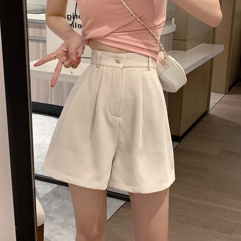 夏季薄款西装短裤女高腰宽松显瘦休闲大码阔腿裤百搭五分小个子裤