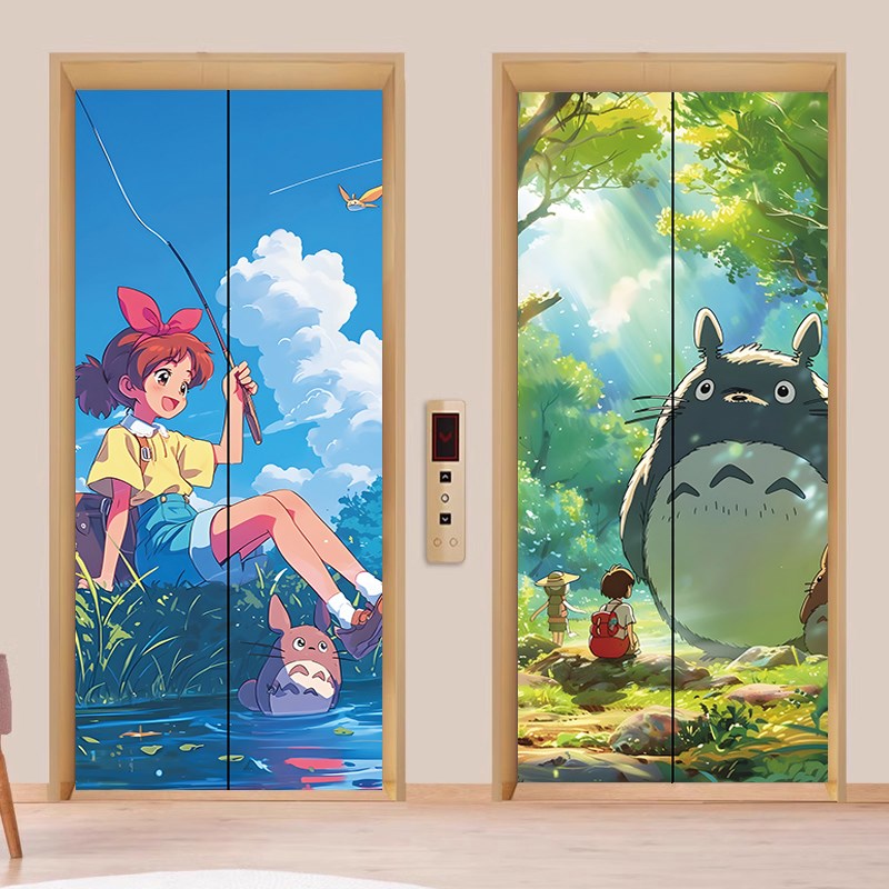 网红入户门电梯门装饰贴纸画宫崎骏动漫轻奢高级感美化贴创意壁纸