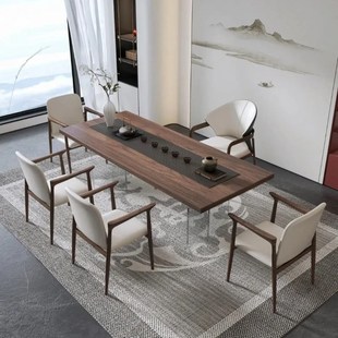 新中式 茶桌实木小茶台 茶桌椅组合家用禅意泡茶桌黑胡桃木阳台中式