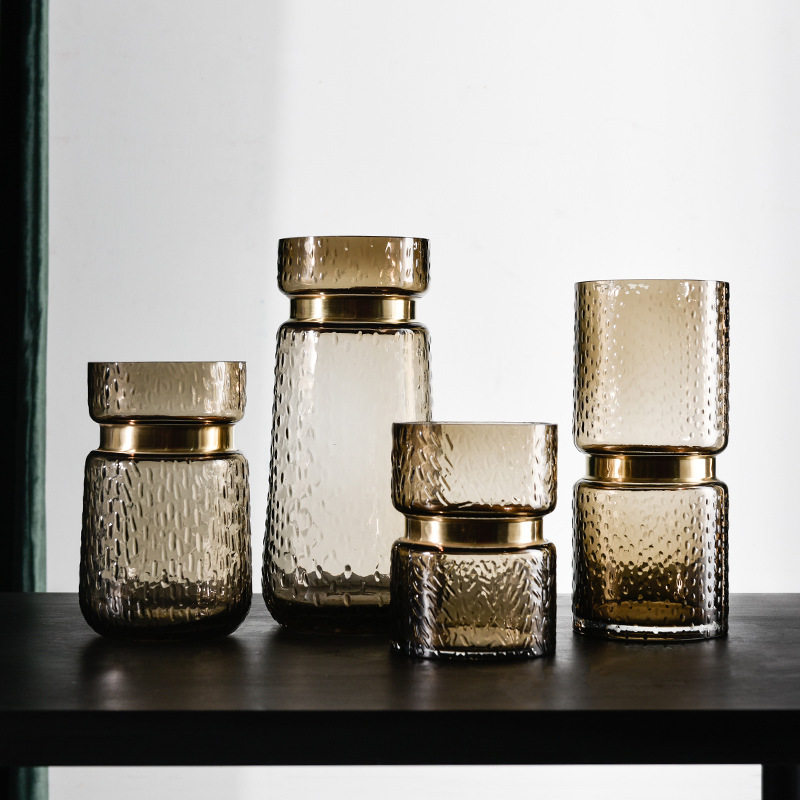 北欧创意轻奢茶色玻璃花瓶家居客厅餐桌装饰水培鲜花插花花器摆件,家居饰品,花瓶,淘宝优惠券,粉丝福利购,淘宝优惠卷