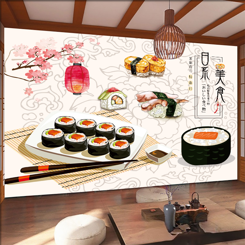 招财猫自粘壁画贴纸日式饭店商场背景墙装饰贴画墙贴壁纸墙纸墙画图片