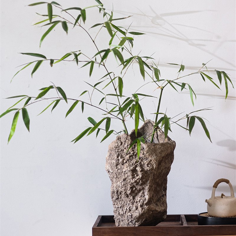 Wabi-Sabi风格仿石花瓶饰品创意水泥花筒装饰艺术复古禅意绿色植