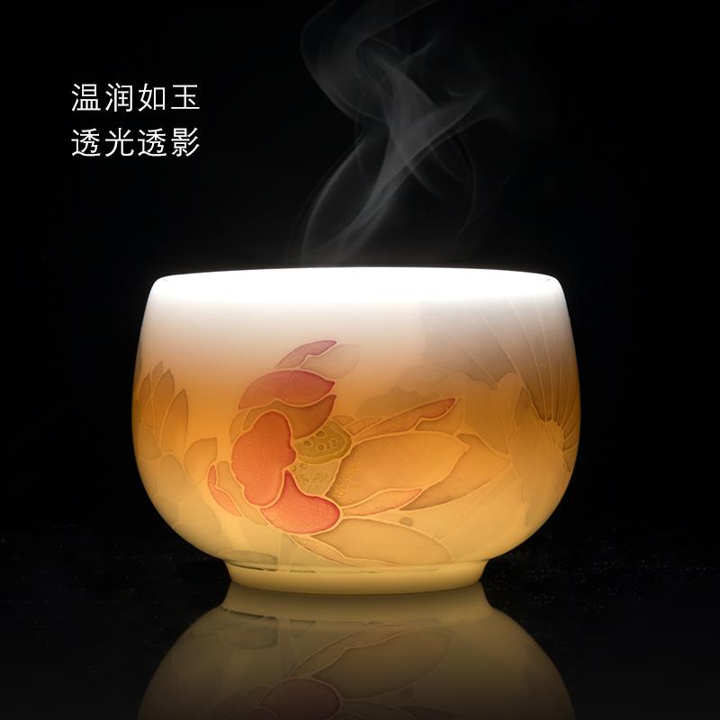 妙莲天香冰种玉瓷釉下粉彩主人杯高档个人专用陶瓷茶杯单杯品茗杯