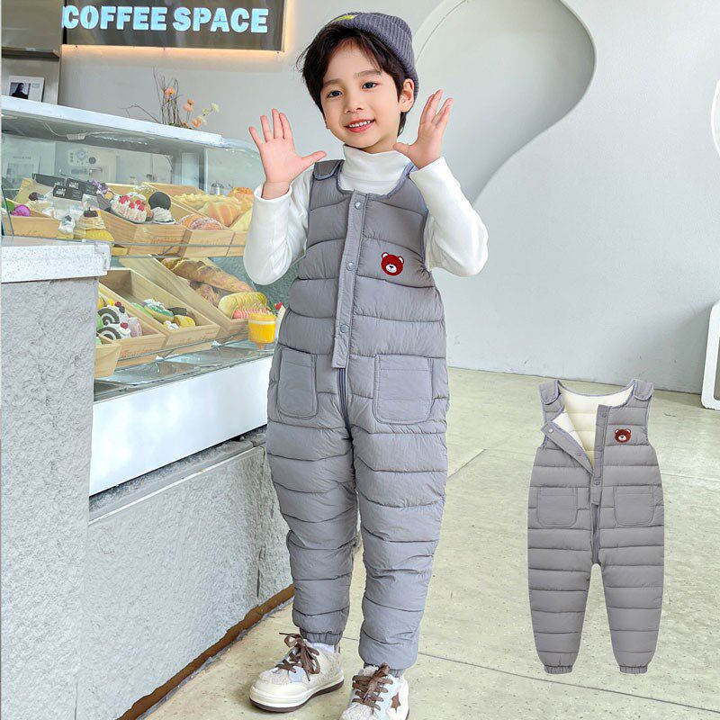 儿童羽绒背带裤婴幼儿宝宝加厚棉裤男女童外穿开档连体保暖棉裤子