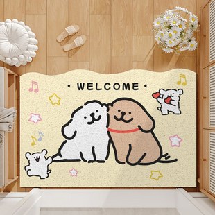 线条小狗入户门地垫卡通家用丝圈玄关刮泥蹭土脚垫防滑耐磨耐脏
