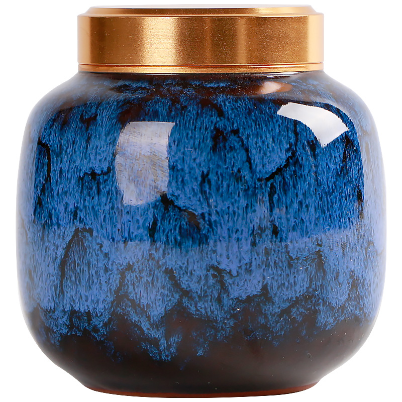 碌心 1两小号合金盖子茶叶罐 陶瓷迷你装红绿茶密封罐 家用储物罐