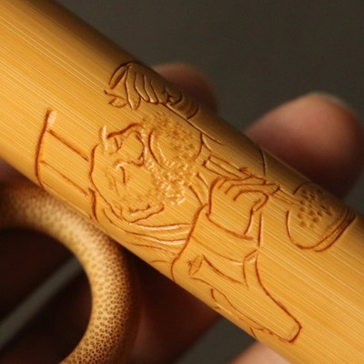 精品名家书文纯手工雕刻实心竹手把件《不可不醉不可太醉》竹雕