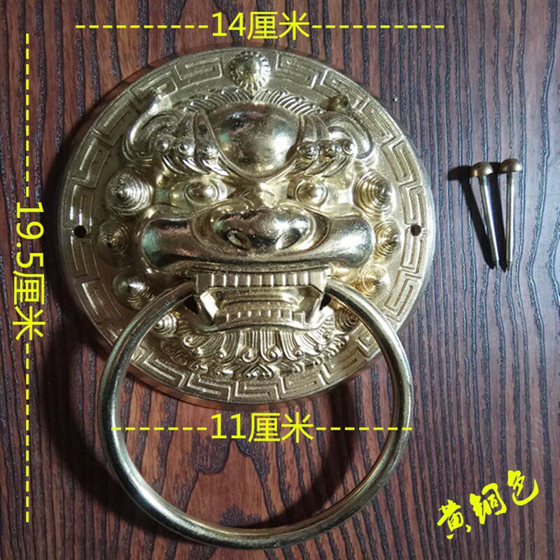 仿古大门兽头纯铜大拉手古建别墅防腐木门纯铜门环麒麟兽头铜把手