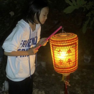 潮汕传统竹编油纸手提灯笼发光节日姓氏创意古风复古装一文字定制