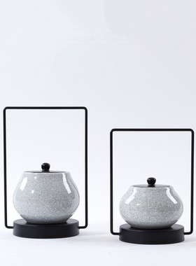 新中式陶瓷储物罐摆件售楼部样板间书房客厅玄关酒柜软装饰品摆设