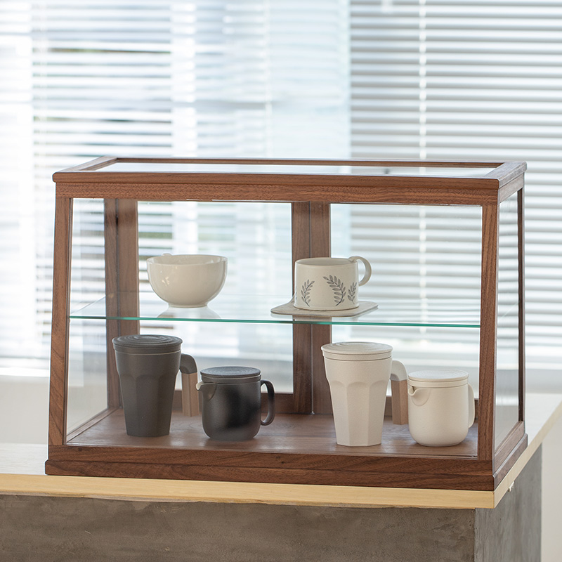 喜起胡桃木实木透明展示柜 桌面小型商用玻璃柜子 吧台样品陈列柜