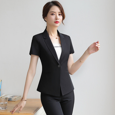 夏季薄款短袖小西装女外套修身上班服工装短款女装套装西服上衣