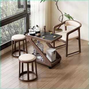 阳台移动茶桌小茶台阳台家用实木茶车沙发边几茶水柜烧水壶一体桌