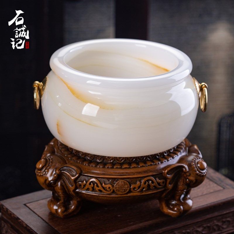 石诚记高档客厅摆件聚宝盆天然玉石工艺品前台装饰品创意开业礼品