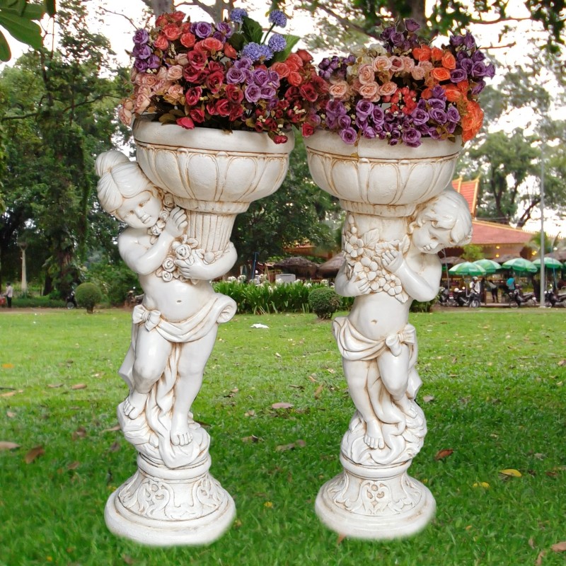 欧式花盆工艺天使人物雕塑摆件客厅花园别墅庭院园林复古装饰品