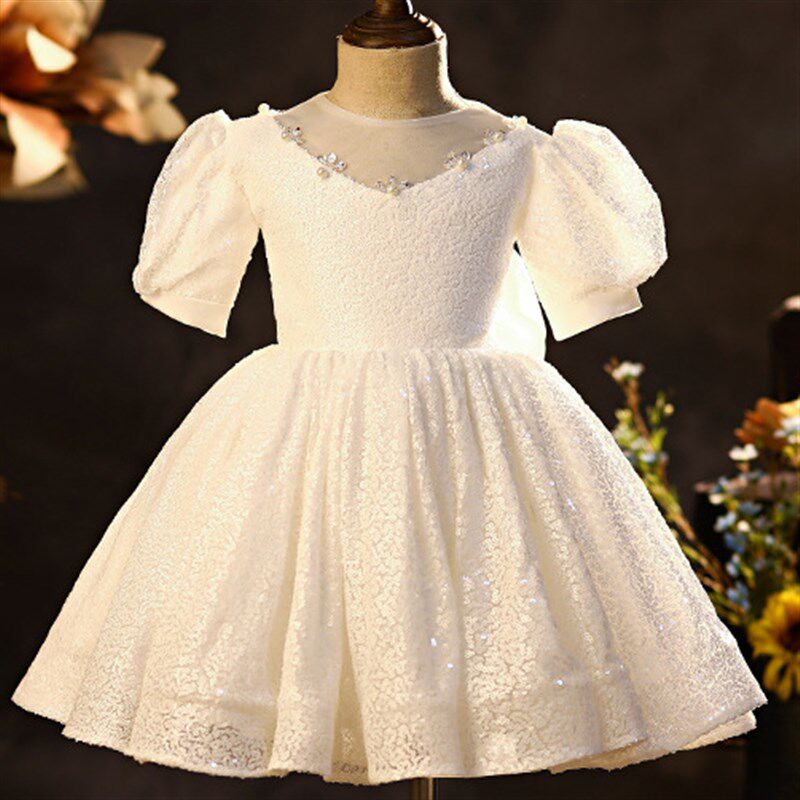 儿童礼服公主裙女童百天生日小女孩花童婚礼一岁宝宝周岁白色洋气
