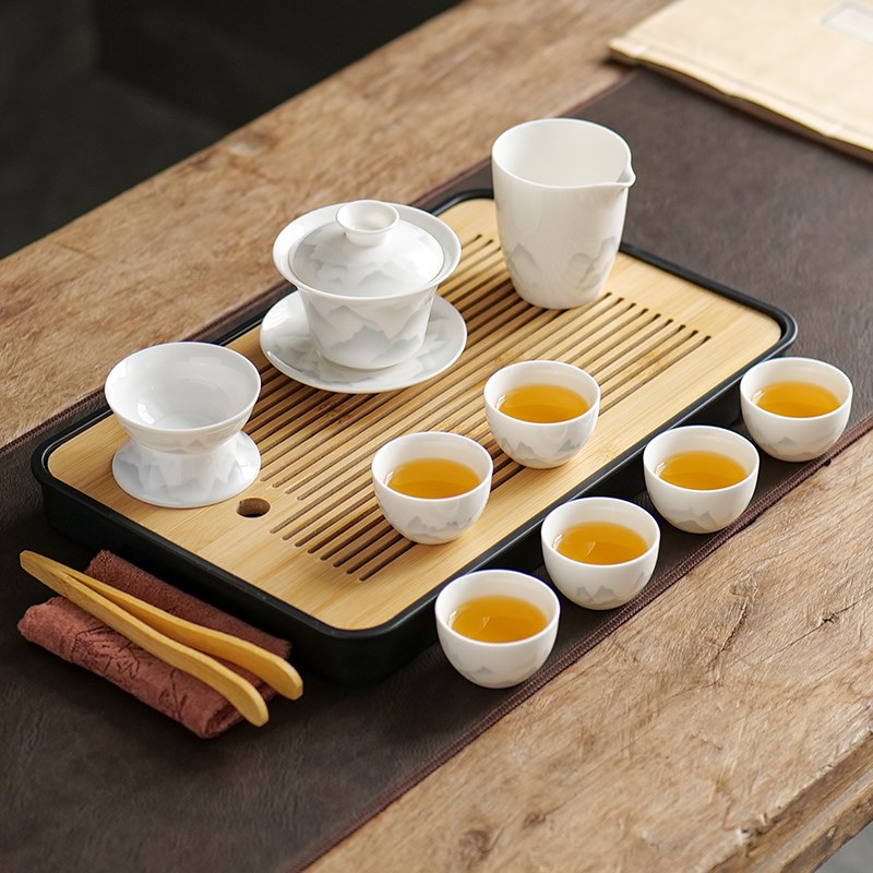 羊脂玉旅行功夫旅行茶具套装家用陶瓷盖碗茶杯整套便携式轻奢白瓷