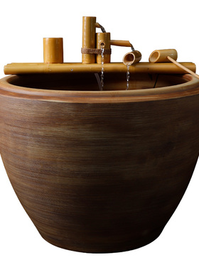 陶瓷粗陶手工大圆坛特大水缸棕木纹纹理线条鱼缸落地摆件庭院园林