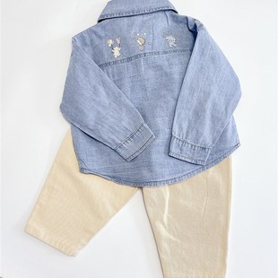 25新款日单小木马cottoli男孩宝宝儿童纯棉长裤长袖外套牛仔衬衫