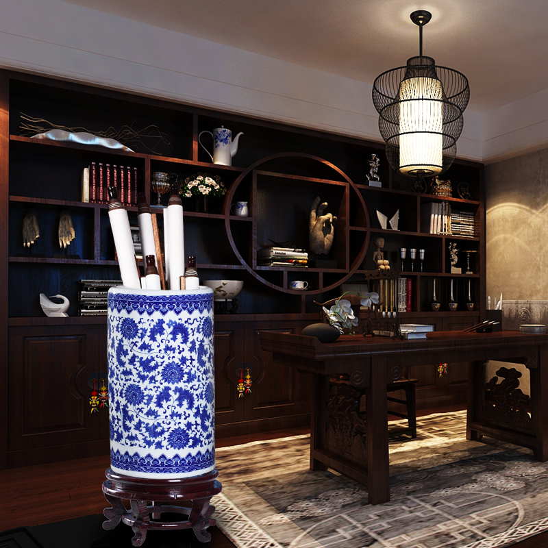 景德镇陶瓷花瓶瓷器花插青花瓷箭筒卷轴缸书画筒字画缸帽筒雨伞桶