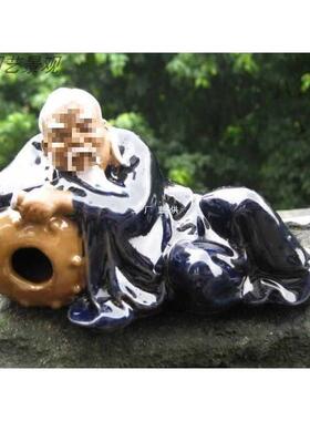 直销新款吸水石摆件家居装饰庭院假山盆景水族鱼缸流水陶瓷李白卧