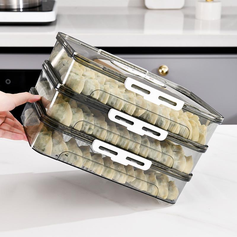直销新款食品级饺子收纳盒密封保鲜整理神器包子水饺用速冻冰箱冷