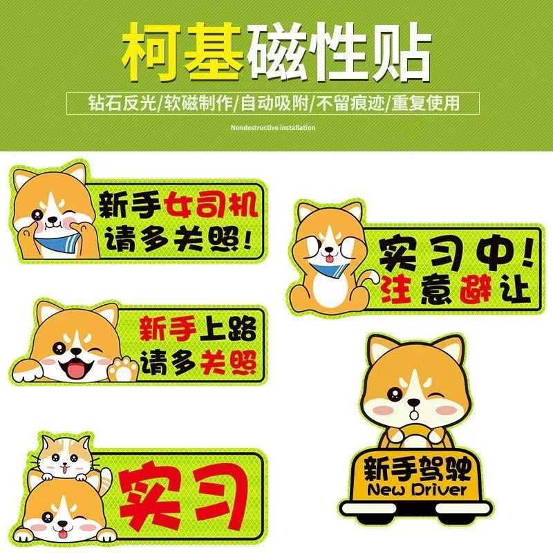 新款直销实习期车贴创意女司机反光贴磁吸汽个性车贴卡通装饰新手