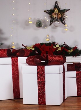 圣诞节装饰用品 圣诞树底摆件白色礼包礼盒装饰 酒店橱窗场景布置