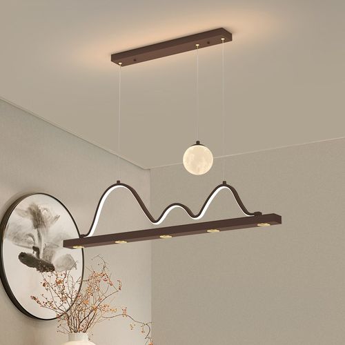 餐厅吊灯新中式禅意艺术茶室灯吧台书房工作室长条吊灯带射灯