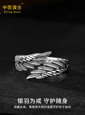 中国黄金天使之翼银戒指翅膀指环