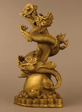 直销新款铜龙摆件飞龙在天黄铜五爪青龙戏珠装饰品生肖龙形工艺品