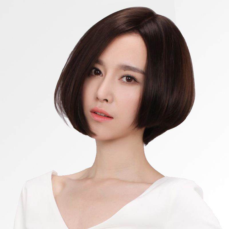 新款直销曼卡手织假发中分斜刘海发套 偏分假发女短发bobo头短直