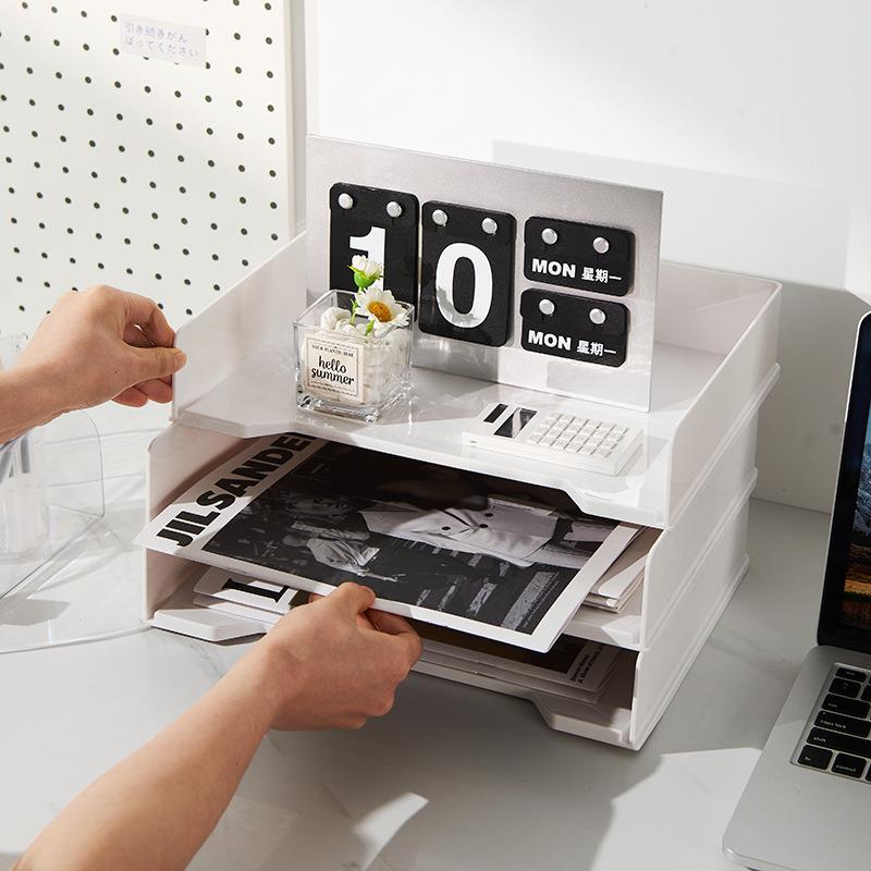 直销新款办公室桌面收纳架可叠加透明A4纸文件整理收纳盒书桌置物