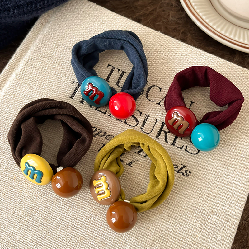 韩系简约纯色M豆珠子橡皮筋女
