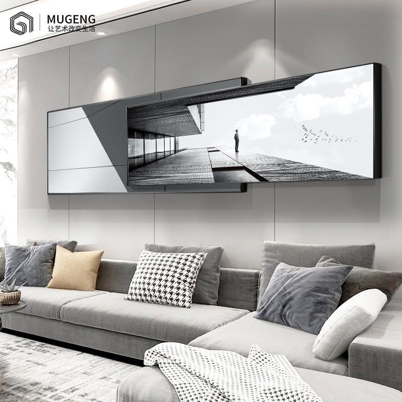 热销现代简约黑白建筑叠加挂画客厅装饰画北欧沙发背景墙艺术轻奢图片