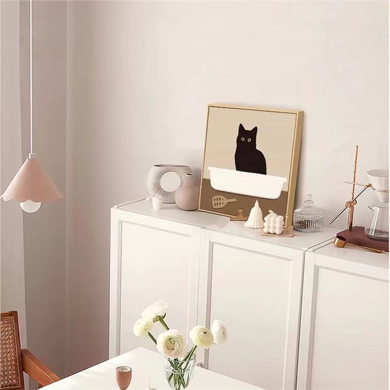 热销现代简约盯着鱼的猫咪北欧ins风可爱动物装饰画卧室客厅餐厅图片