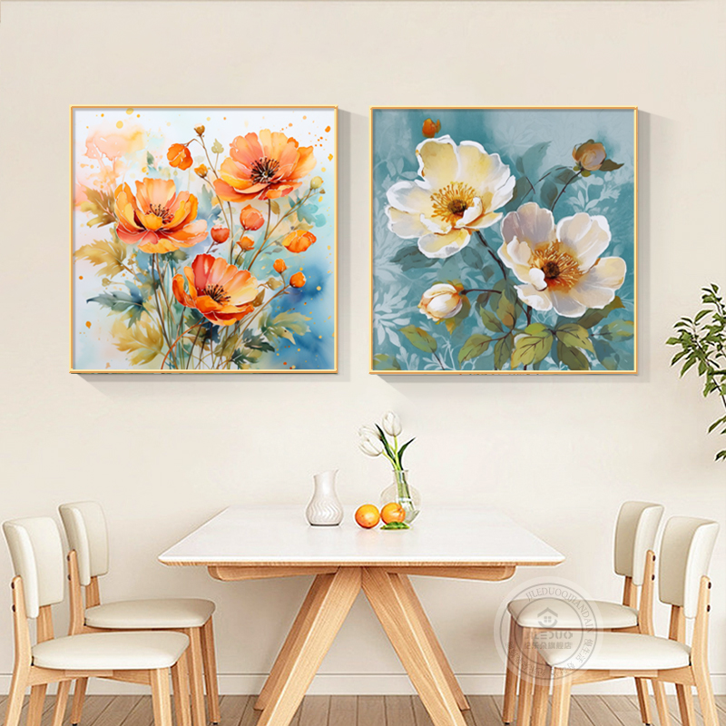 热销北欧向日葵花卉饭厅装饰画饭厅现代轻奢餐桌挂画客厅组合壁画图片
