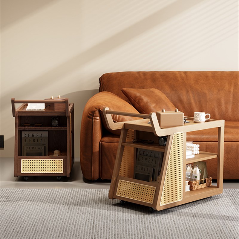 热销帕美迪可移动双层巴士沙发边几中古风客厅小推车置物架小户型